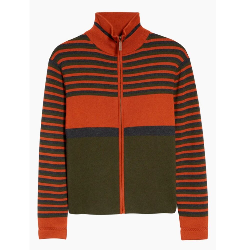 Wales Bonner George Colorblock Zip Merino Wool Blend Cardigan